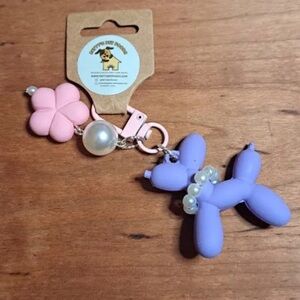 Purple Balloon Dog Keychain with Pink Flower Charm